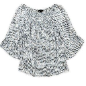 Zac &‎ Rachel Blue White Polka Dot Smocked Off Shoulder Ruffle Sleeve Blouse S